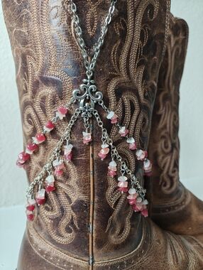 OOAK Handmade Silver Rose Cherry Quartz Boot Jewelry Boot Bracelet Boot Chain